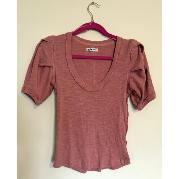 Free People We The Free Pink Papaya Puff Sleeve Tee In Pink Size XS Boho - Picture 1 of 6